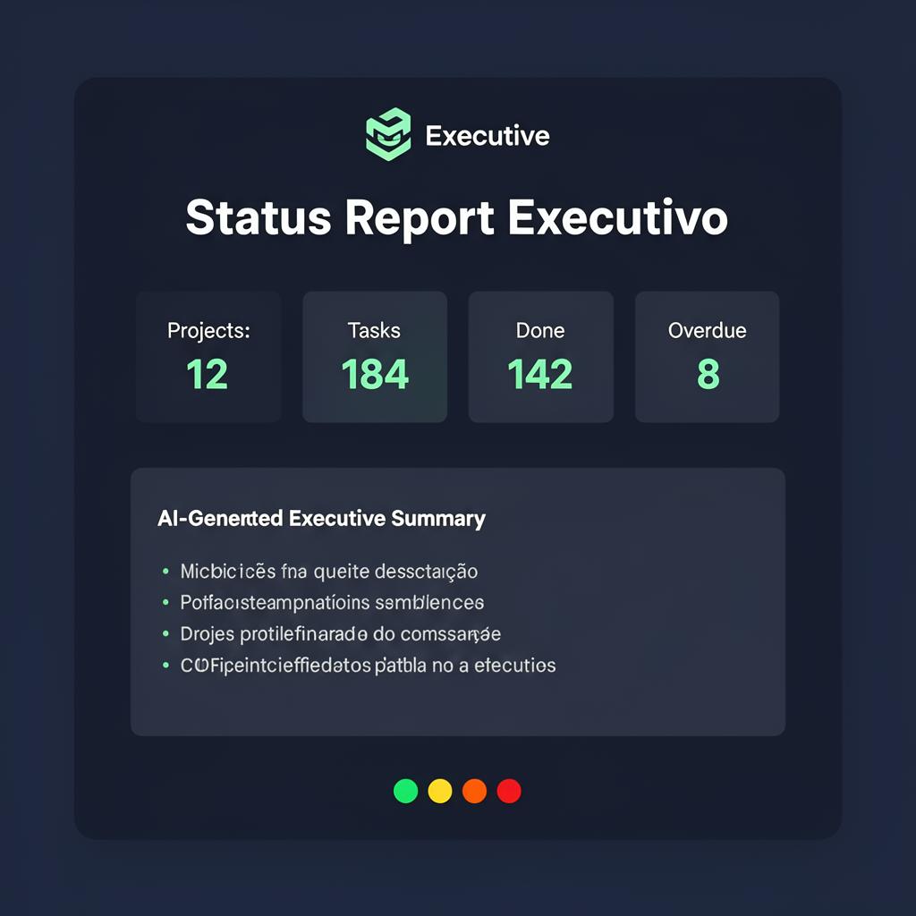 Status report executivo enviado por email com KPIs e resumo gerado por IA